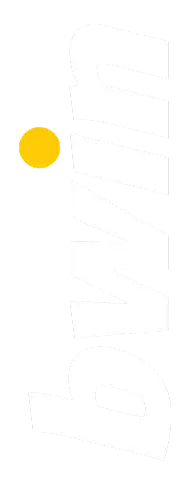 Logo bwin vertical en lettres minuscules blanches avec un point d'accent jaune, présenté sur fond sombre dans un style de marque minimaliste